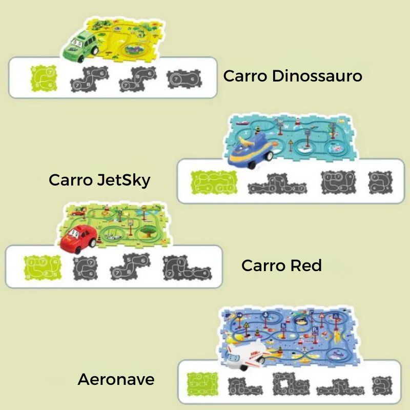 RailCar  Diversão Garantida® - Conjunto de pistas para carros infantis