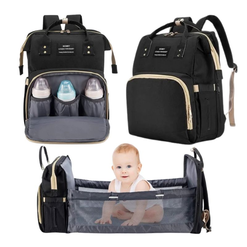 Mochila Maternidade Vira Berço Bebê Usb Impermeável Trocador Diversão Garantida®