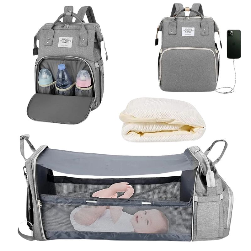 Mochila Maternidade Vira Berço Bebê Usb Impermeável Trocador Diversão Garantida®