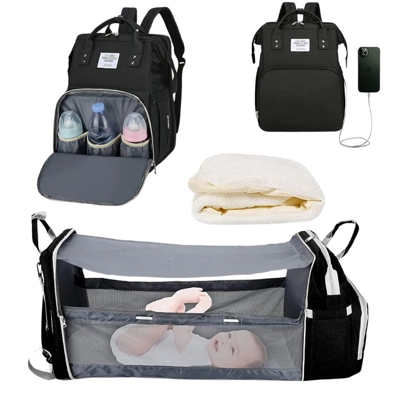 Mochila Maternidade Vira Berço Bebê Usb Impermeável Trocador Diversão Garantida®