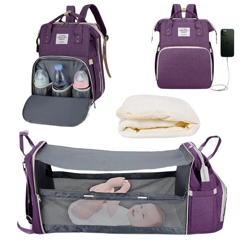 Mochila Maternidade Vira Berço Bebê Usb Impermeável Trocador Diversão Garantida®