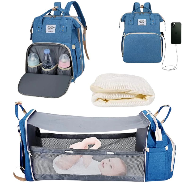 Mochila Maternidade Vira Berço Bebê Usb Impermeável Trocador Diversão Garantida®