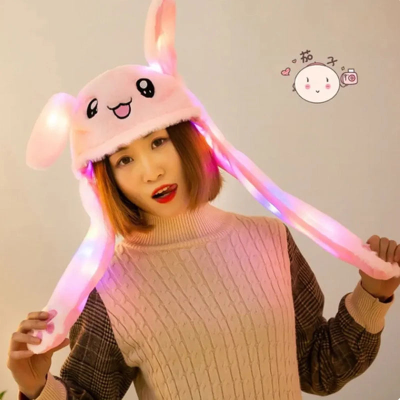 LED Lovely Rabbit Hat With Moving Ears Easter Cosplay Dress Up Children's Plush Ear Glowing Hat Funny Gift For Kids Boys Girls