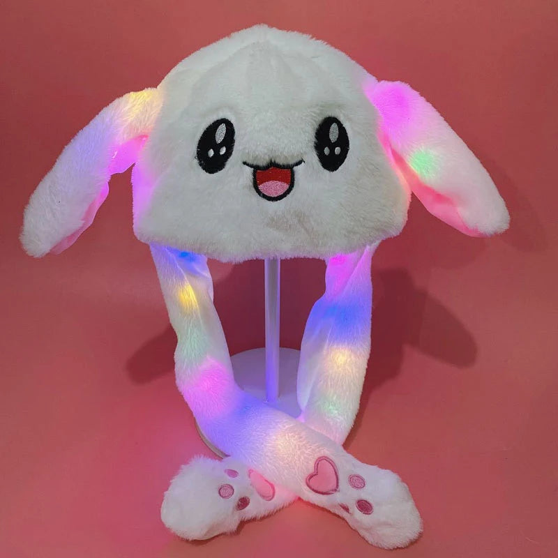 LED Lovely Rabbit Hat With Moving Ears Easter Cosplay Dress Up Children's Plush Ear Glowing Hat Funny Gift For Kids Boys Girls