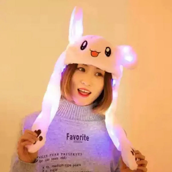 LED Lovely Rabbit Hat With Moving Ears Easter Cosplay Dress Up Children's Plush Ear Glowing Hat Funny Gift For Kids Boys Girls