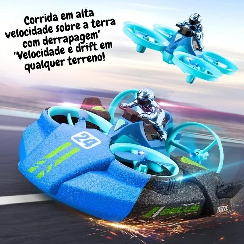 Mini Drone 3 em 1 RC V24 Impermeável para Terra, Água e Ar Diversão Garantida®