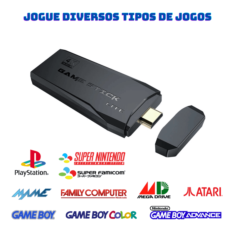 Video Game Diversão Garantida® Retrô Portátil 4K 10.000 Jogos Clássicos 64GB + 2 Controles Sem Fio