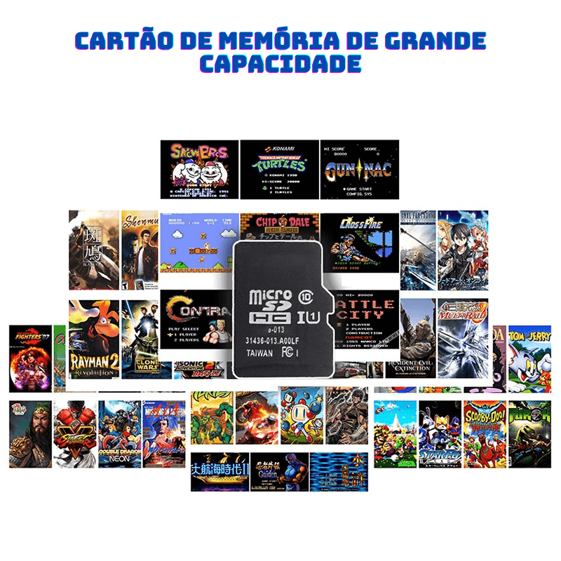 Video Game Diversão Garantida® Retrô Portátil 4K 10.000 Jogos Clássicos 64GB + 2 Controles Sem Fio