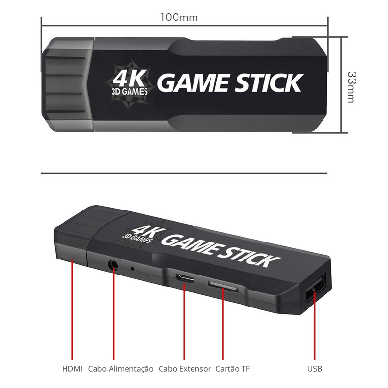 Video Game Diversão Garantida® Retrô Portátil 4K 30.000 Jogos 64GB + 2 Controles Sem Fio