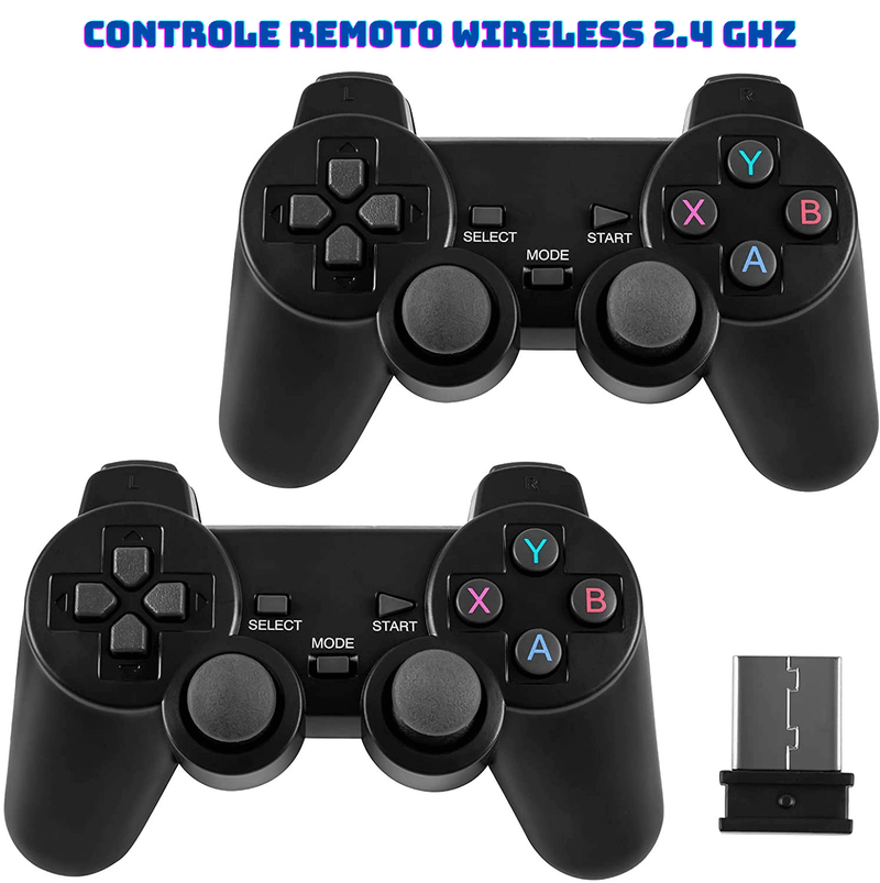 Video Game Diversão Garantida® Retrô Portátil 4K 10.000 Jogos Clássicos 64GB + 2 Controles Sem Fio